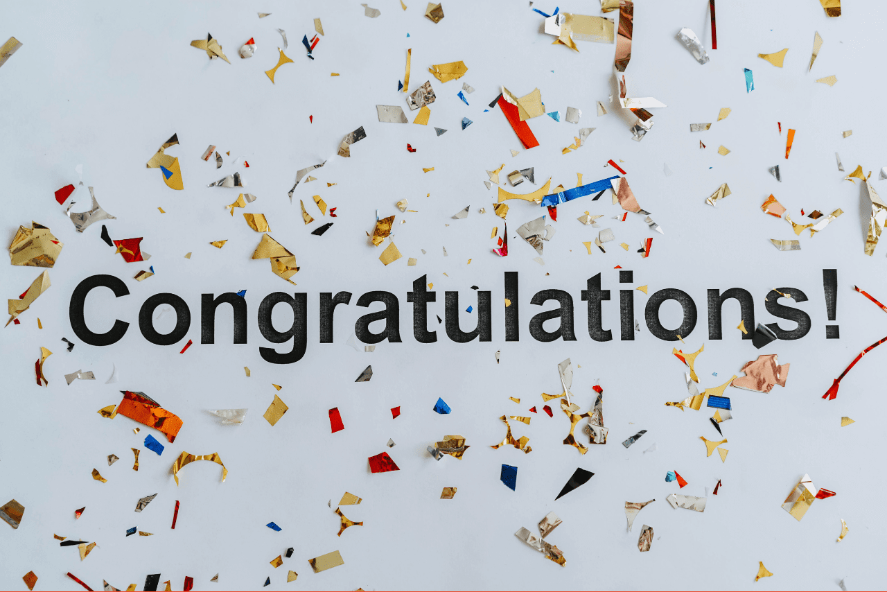 "Congratulations!" with confetti