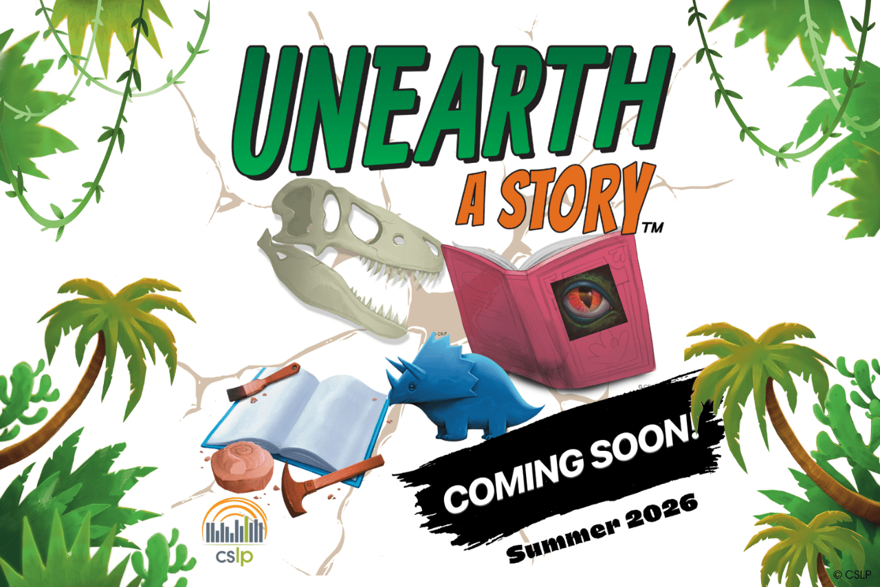 "Unearth a Story" 2026 Summer Reading Program - dinosaurs and books