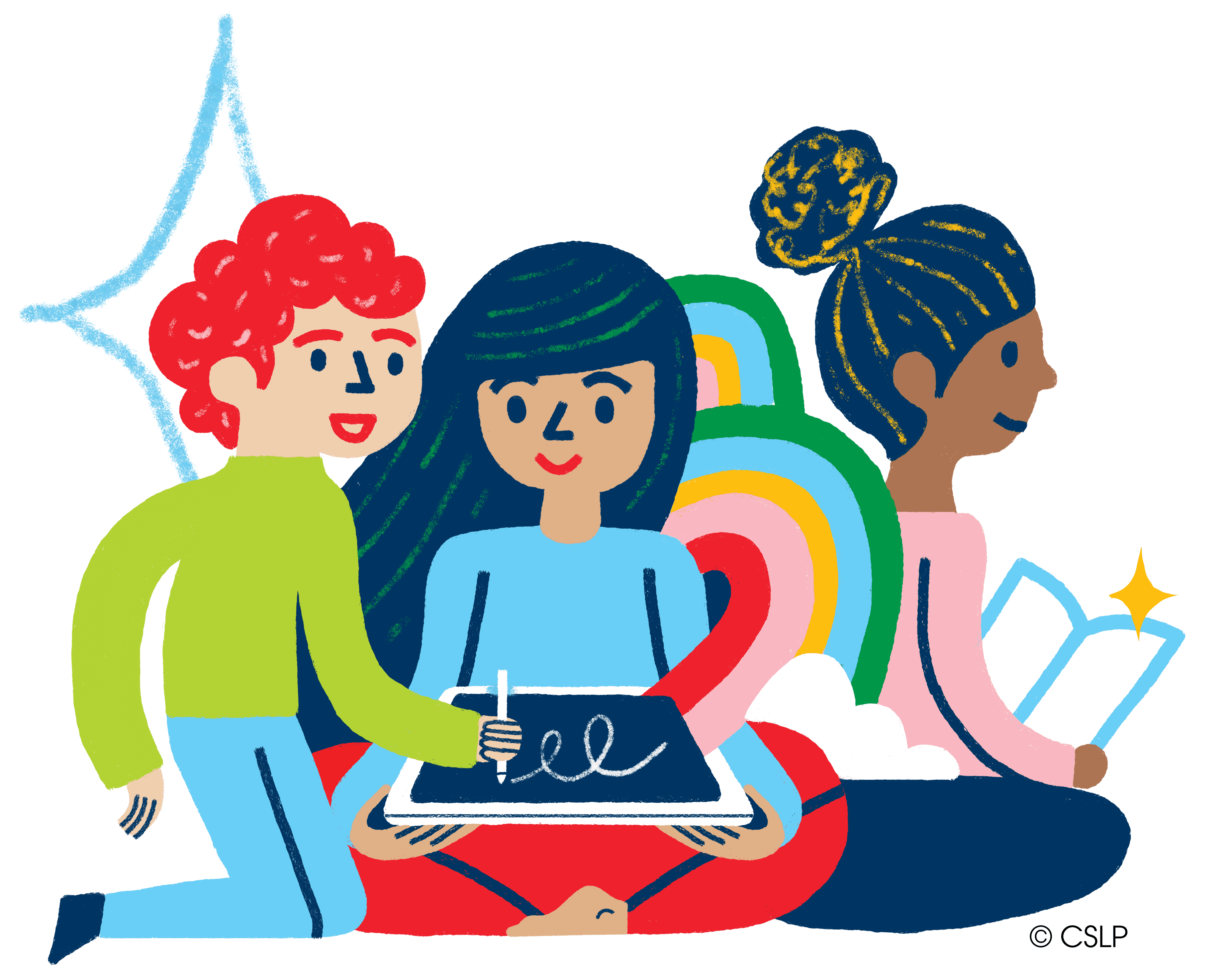 Friends reading illustration