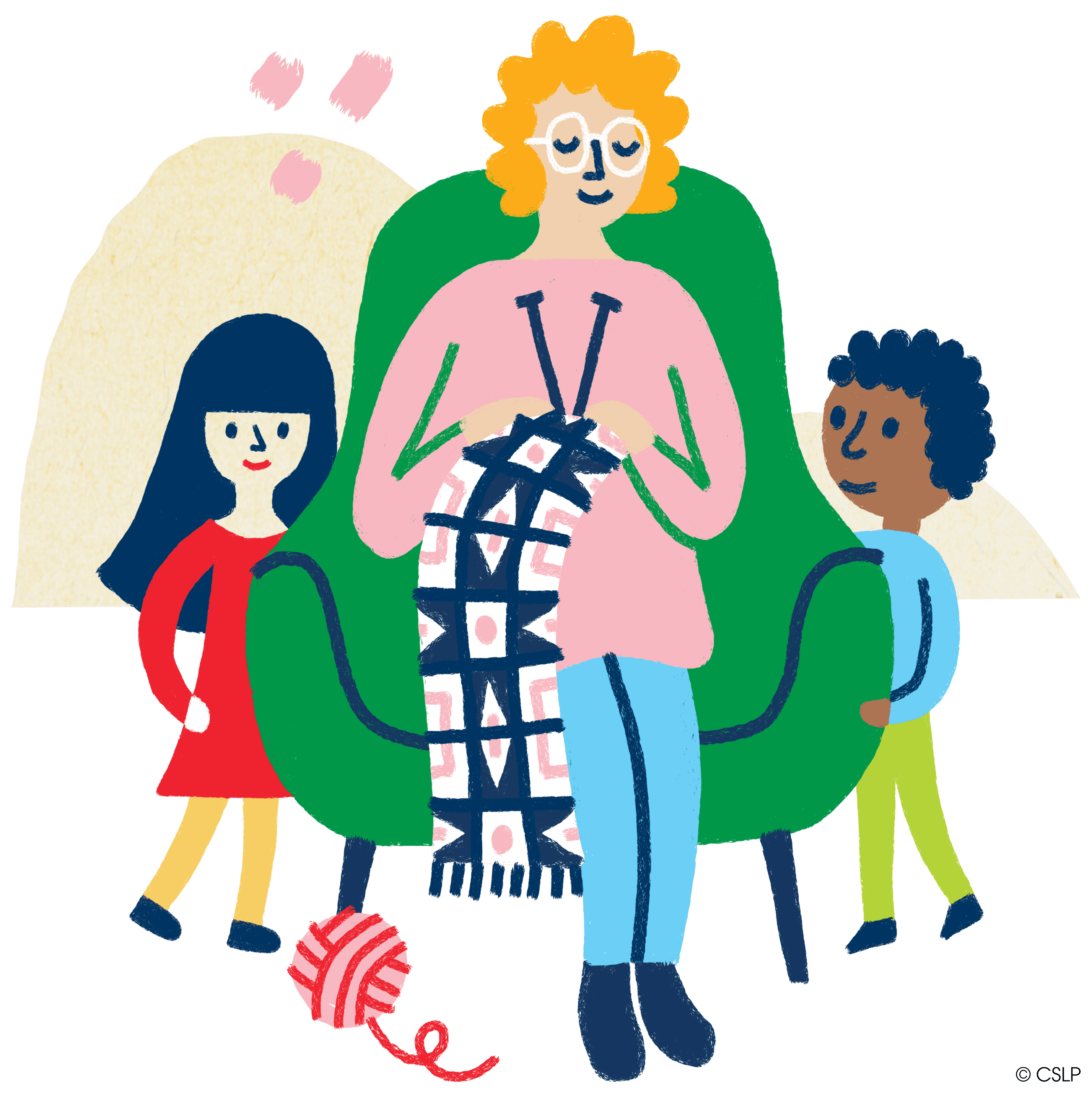 Woman knitting illustration