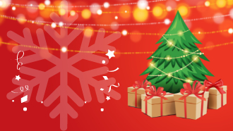 Christmas tree with lights and snowflake 