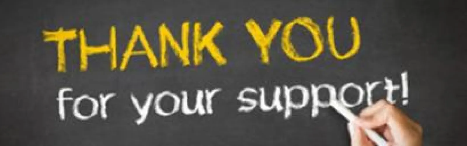 "THANK YOU for your support!" written on chalkboard